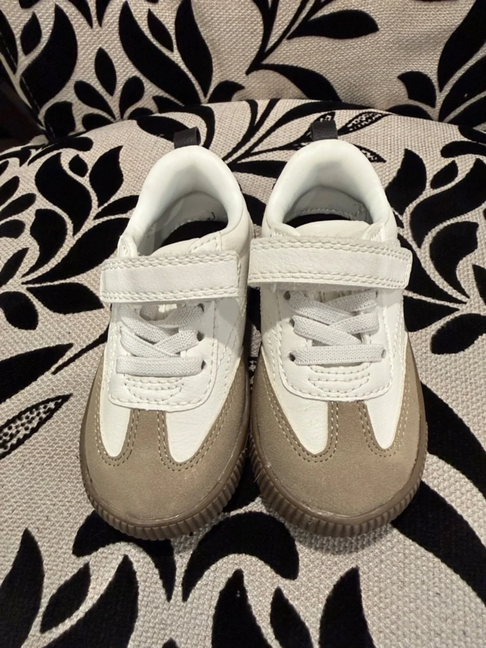Carter's White and Tan Kids Sneakers with Hook-and-Loop Strap